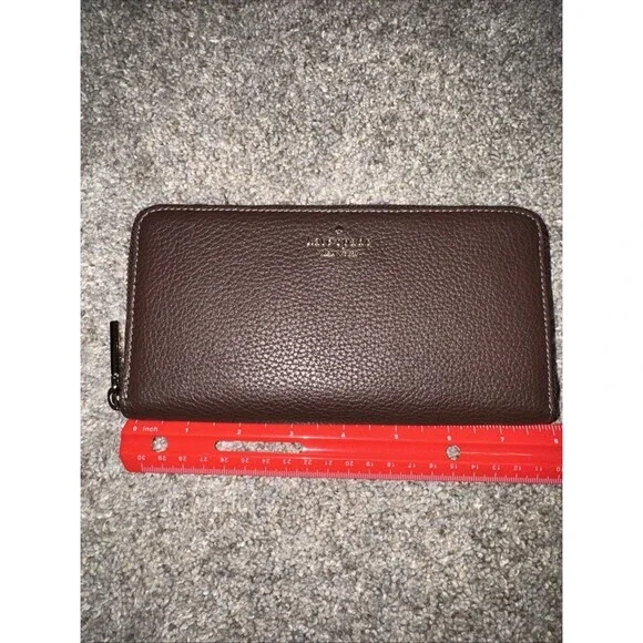 Chocolate Brown Kate Spade Wallet Pebble Leather Zip Around Leila Lg Card Slots
