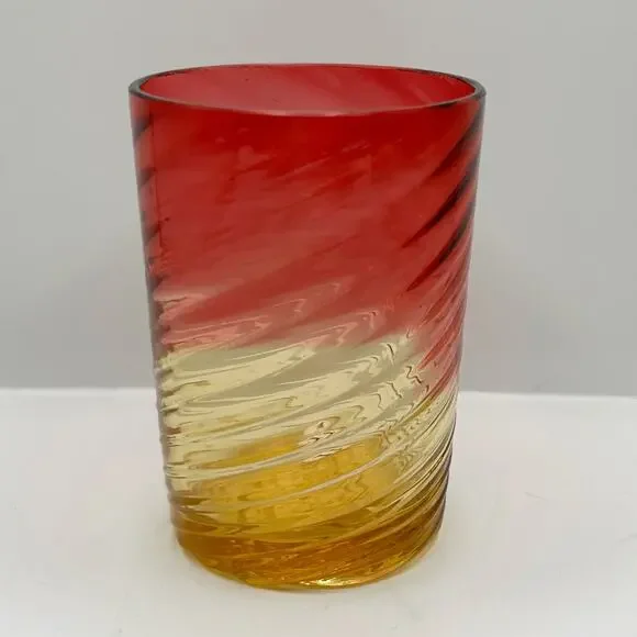 Antique Victorian ROSE Amberina Spiral Optic New England Glass Drinking Glass