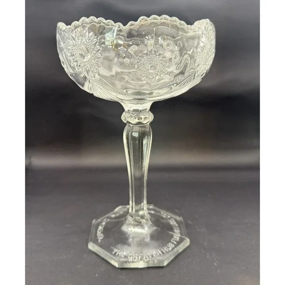 Vintage Greater Hub Furniture Co Opening Souvenir Glass Compote Bowl