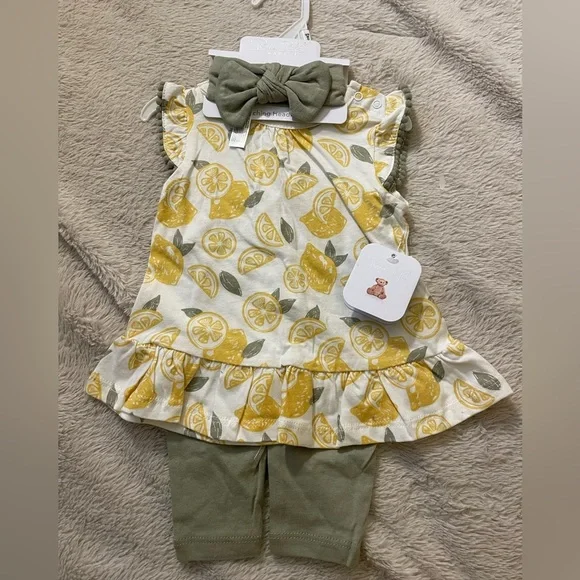 NWT Rene Rofe Boutique Baby Lemon Patterned Dress Set