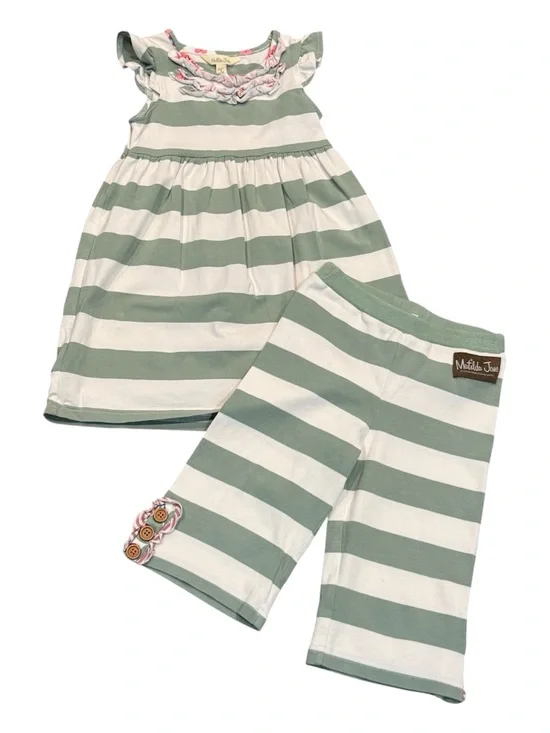 Matilda Jane Sage Green and White Striped Dress with Capri Set