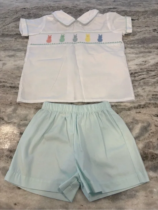 Lulu Bebe smocked Easter boys short set 4T