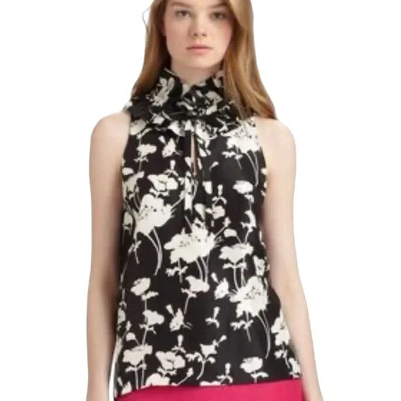 Kate Spade Black & White Silk Blouse Size 10