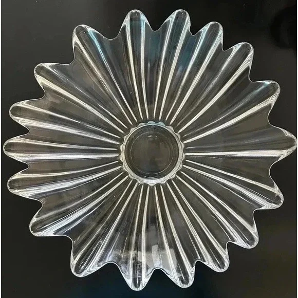 Vintage Fostoria Bowl Celestial 11.5 Clear Glass Shallow Ribbed Flower Petal
