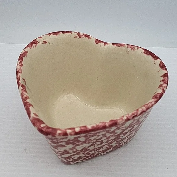 Roseville Pottery Red Spongeware Heart‎ Shape Bowl Gerald Henn