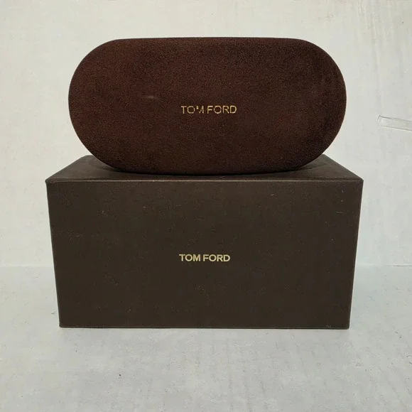 Tom Ford Brown Velvet Sunglass Case and Textured Outer Box Set Logo Gold Tone