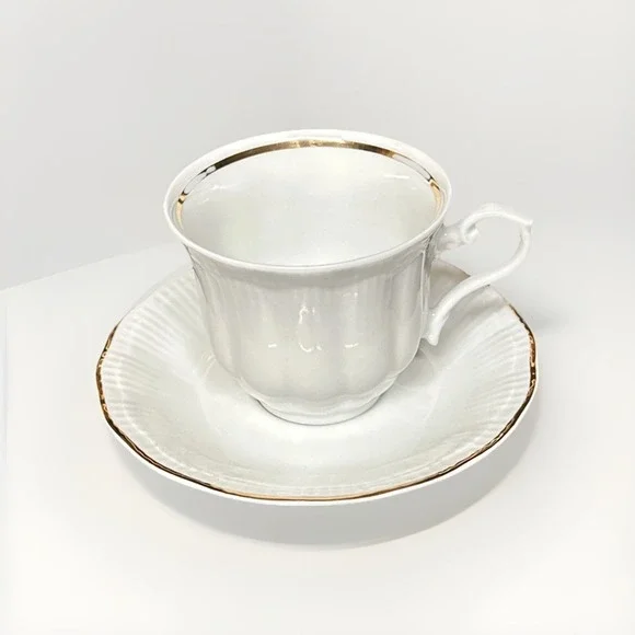 Walbrzych‎ Poland Tea Cup Saucer White Gold Trim Vintage Replacement