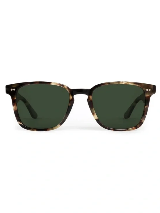 KREWE Vindel Tortoiseshell Square Sunglasses with Polarized Green Lenses