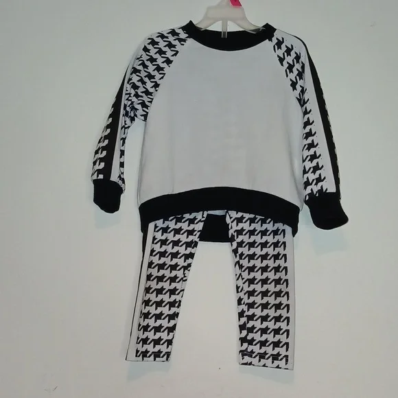 Shein 4Y girls‎ matching houndstooth pattern pants and long sleeve top