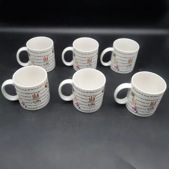 Set of 6 Twelve Days of Christmas Coffee Mugs Holiday Ceramic Cups