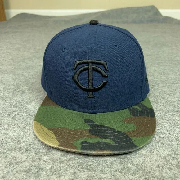 Minnesota Twins Hat‎ Cap Fitted Mens 7 1/2 Blue Camo MLB Baseball New Era