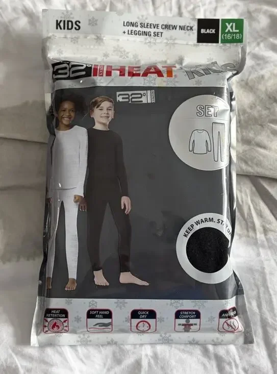 32 Degrees Kids Heat 2 Piece Sets Black Thermal NWT Size XL