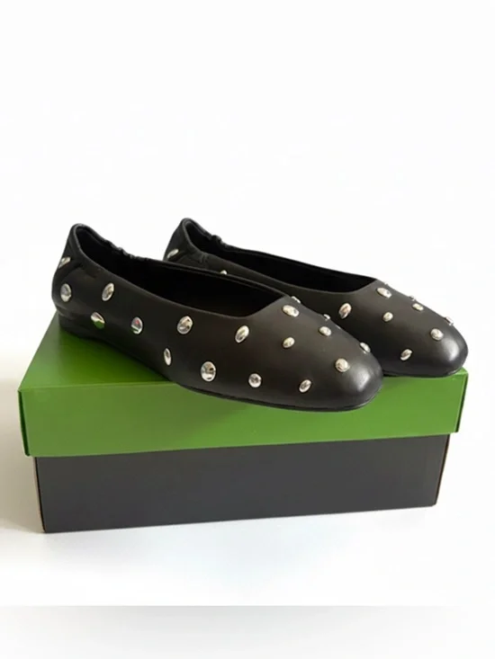 Kate Spade Black Studded Ballet Flats Women’s Size 7 Leather Chic Classic Shoes