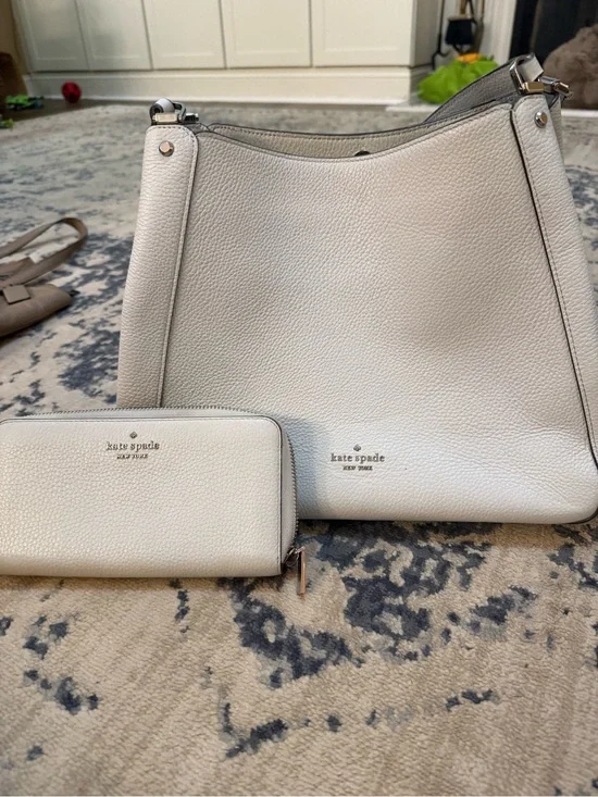 Kate Spade Cream Pebbled Leather Shoulder Bag with Wallet