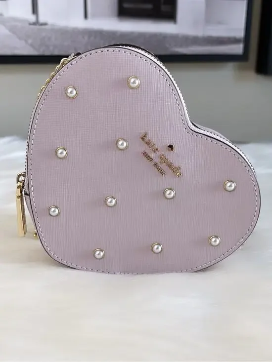 kate spade Heart Mini Crossbody in  Lilac with Pearl Studs