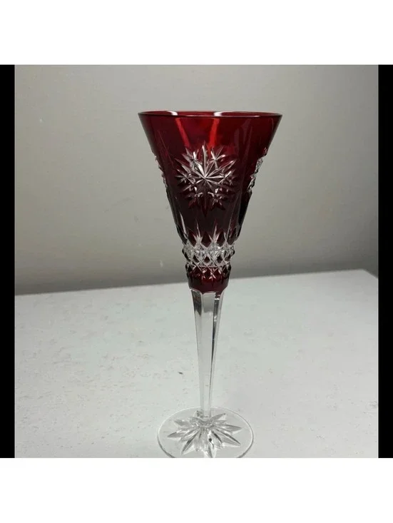 Waterford Snow Crystal Red Fluted Champagne Glass