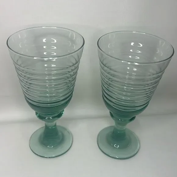 Libby Glass Company Sirrus Water Goblets Glasses Set 2 Insulator Vintage Green