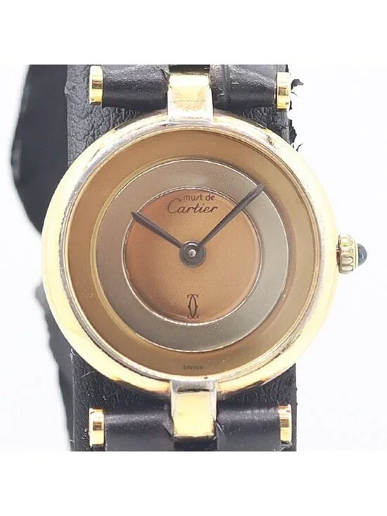 Cartier Must Vendome Quartz Gold Silver Brown Dial Watch