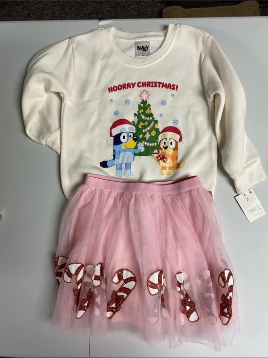 Kids Christmas Bluey Sweatshirt &  Tulle Dress - NWT. Size 4T
