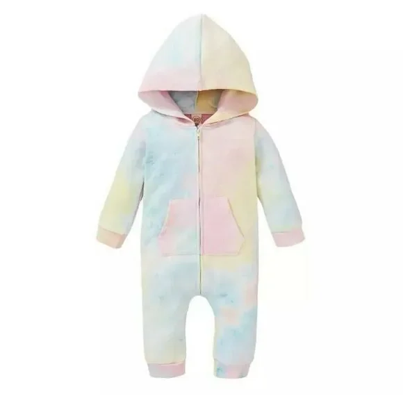 Los Angeles Boutique Tie Dye One Piece Outfit Jumpsuit Romper Boho Cute Hood 24M