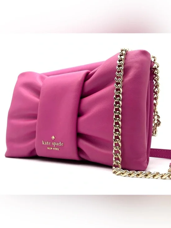 Like new! kate spade Milly Bow Flap Crossbody Pink Leather Chain Mini Bag Party