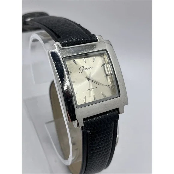 Frondini Women's Quartz Watch Swiss Parts Black Band Silver 31mm- New Battery