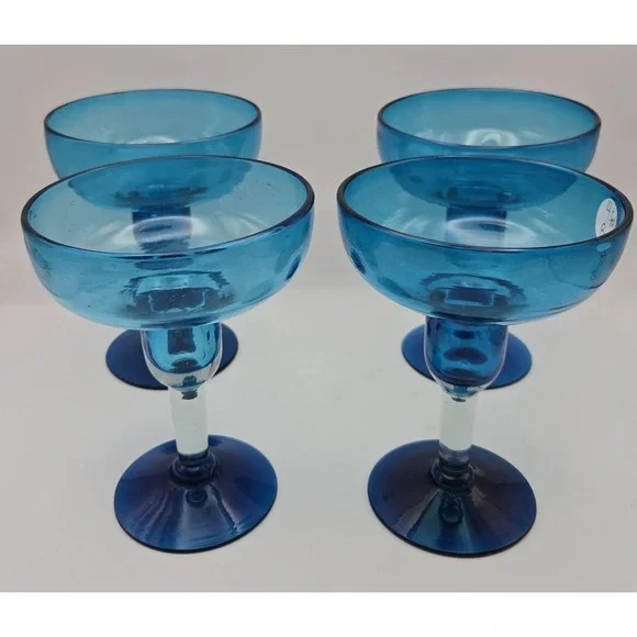 Margarita Glasses Hand-blown From Lead Free Sustainable Glass Turquoise And Blue