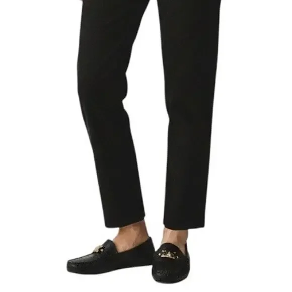 Kate Spade Black Leather Carmen Gold Tone Hardware Loafers