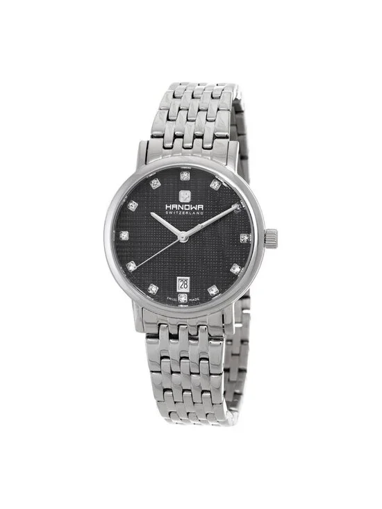 NWT Hanowa Rivera Quartz Crystal Black Dial Ladies Watch