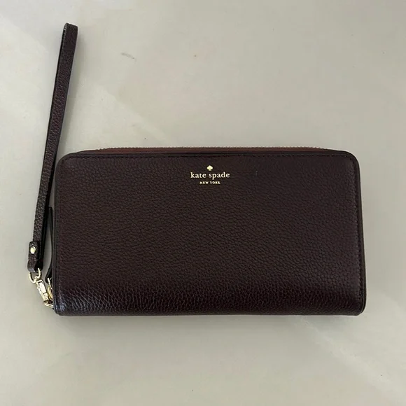 kate spade New York Pebbled Leather Zip Wallet Wristlet - Dark Brown