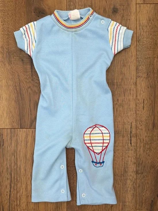 Vintage Baby Blue Hot Air Balloon Romper