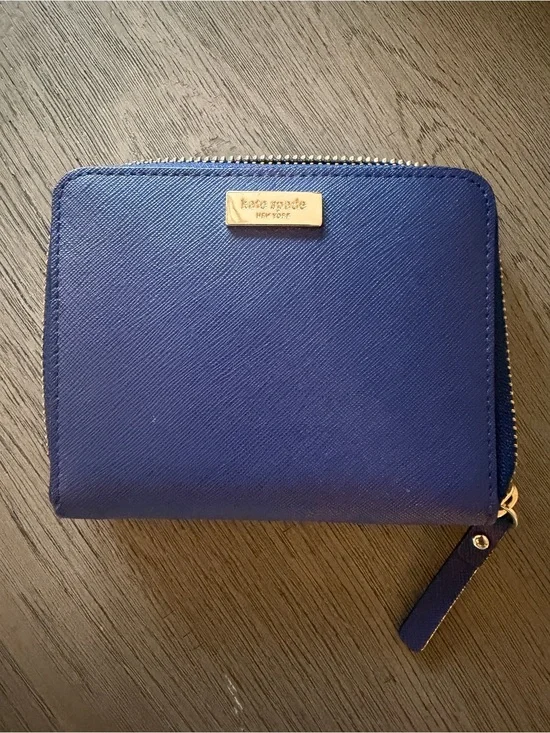 Kate Spade Blue Pebble Leather Zip Wallet