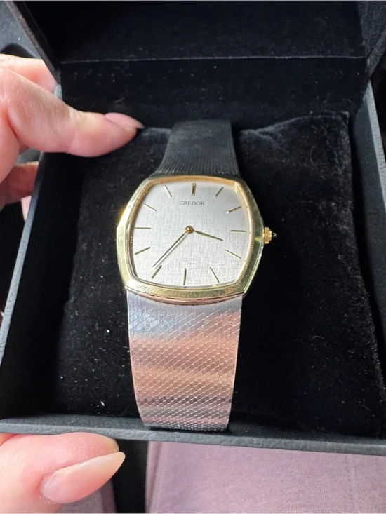 Credor 14k Gold Watch with Stainless Integrated Mesh Strap