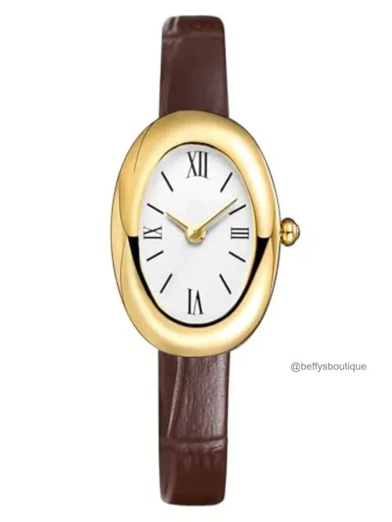 Elegant Oval Dial Bangle Watch for Women Quartz Gold-Tone Finish