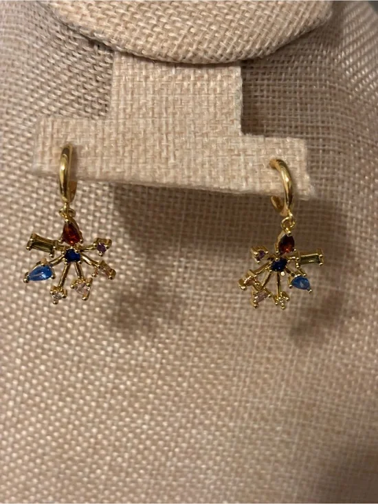 kate spade Gold Multi-Stone Drop Earrings with Red, Blue & Purple Accents