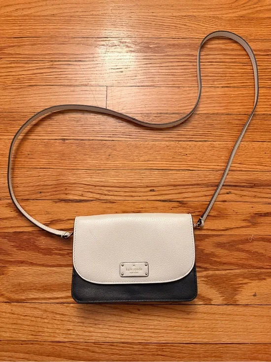 kate spade White and Black Leather Two-Tone Crossbody