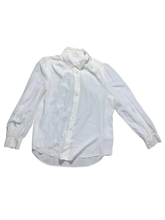 Kate Spade White Long-sleeve silk button-down blouse  - Size L - Pre-Loved