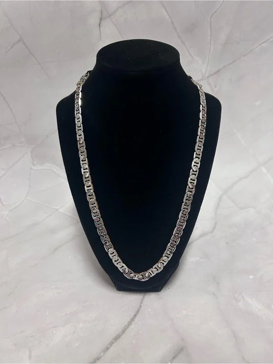 Sterling Silver Greek Key Link Necklace - Silver