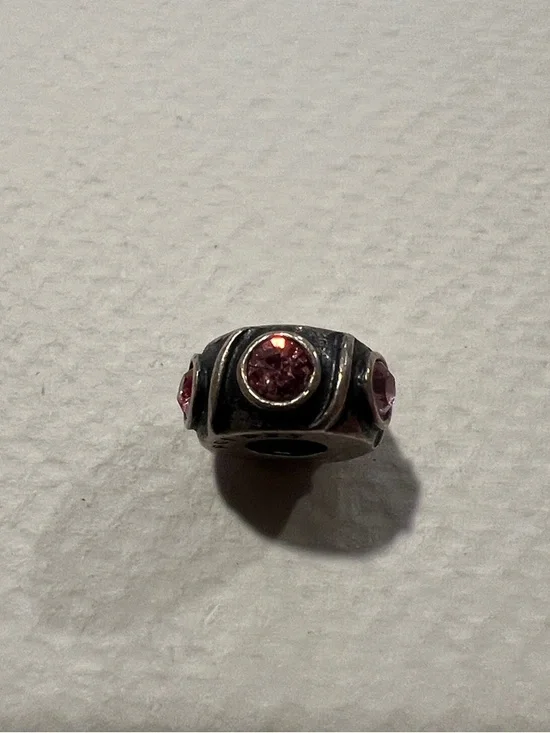 Sterling Silver Charm with Pink Gem Accents
