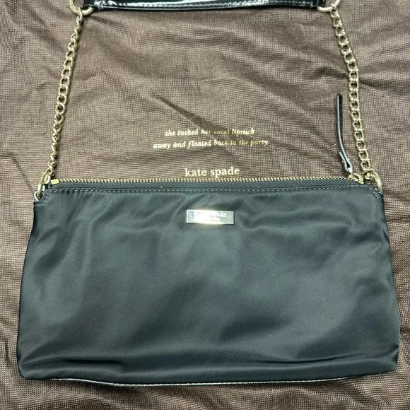 kate spade Black Nylon Mini Crossbody with Gold Chain