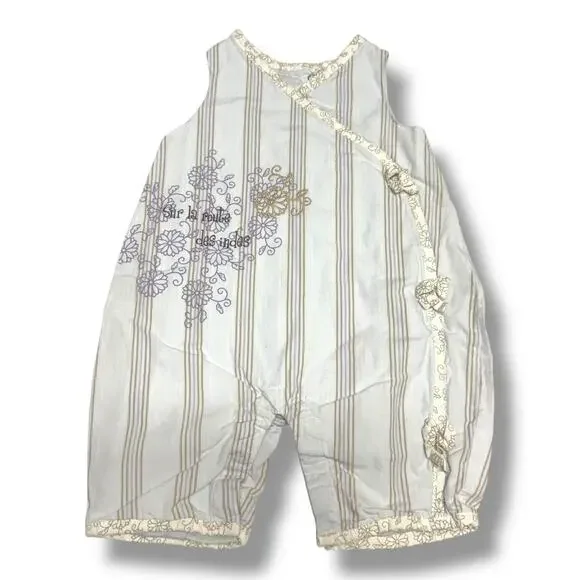 Colin & Colline 3 mo 60 cm‎ Blue Tan White Striped Romper French Girls Snaps