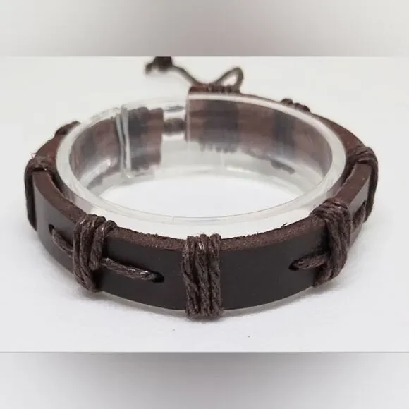 Men's‎ bracelet leather braided brown new e51