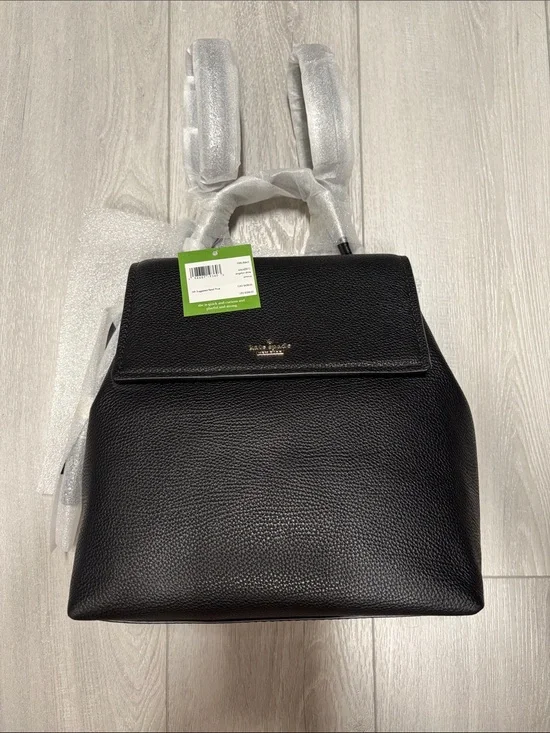NWT kate spade Black Kingston drive simona Pebbled Leather Flap Backpack