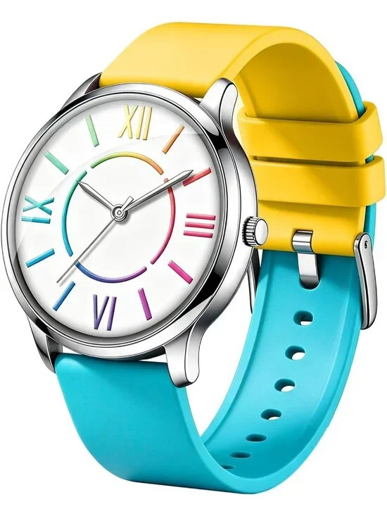 Women's Yellow Blue Colorful Roman Numerals Fashion Analog Waterproof Wristwatch