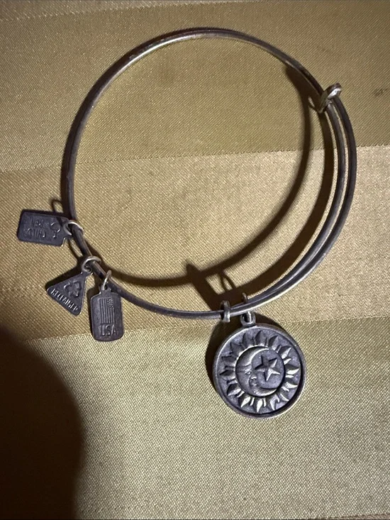 Silver-Tone Sun & Star Charm Bangle Bracelet