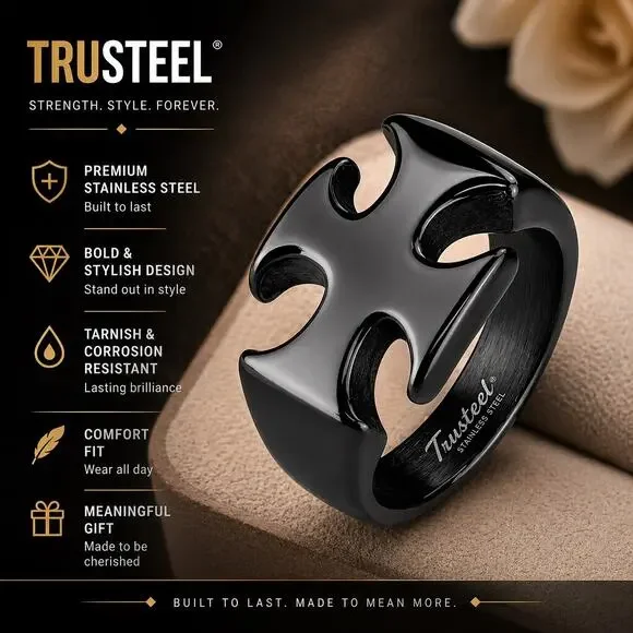 Men’s Iron Cross Black 316L ‎Stainless Steel tarnish resistant Ring