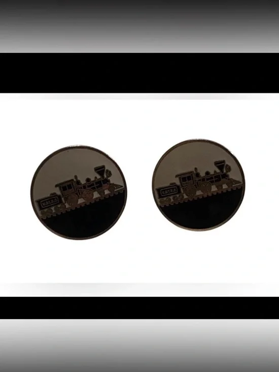 Vintage Enamel V & T Rail Road Train Gold Tone Cuff Links #9020 💎