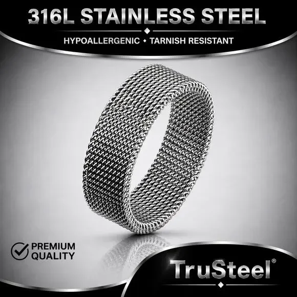 Women’s silver Flexible 316L Stainless Steel Mesh Screen Ring size 7
