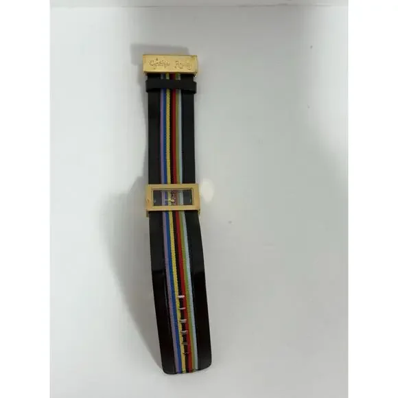 Cynthia Rowley Leather Boyfriend‎ Watch Black Rainbow Band Needs Battery*