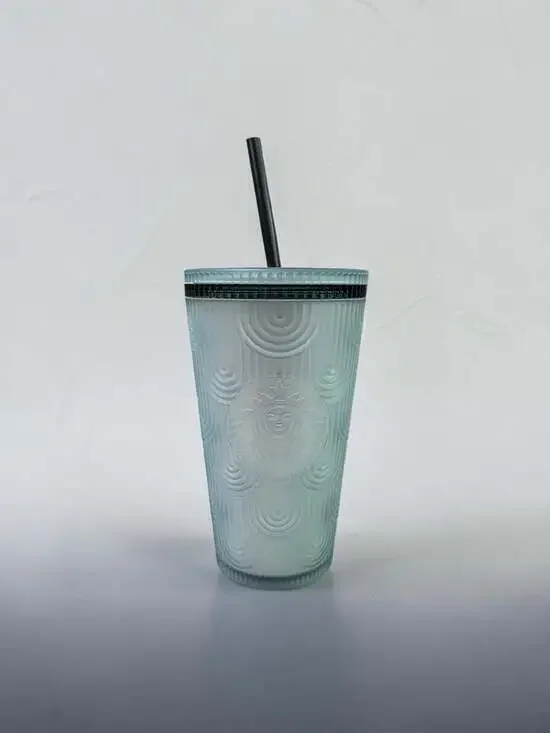 Starbucks 24oz Venti Cold Cup Tumbler with Aqua Blue Scalloped Pattern